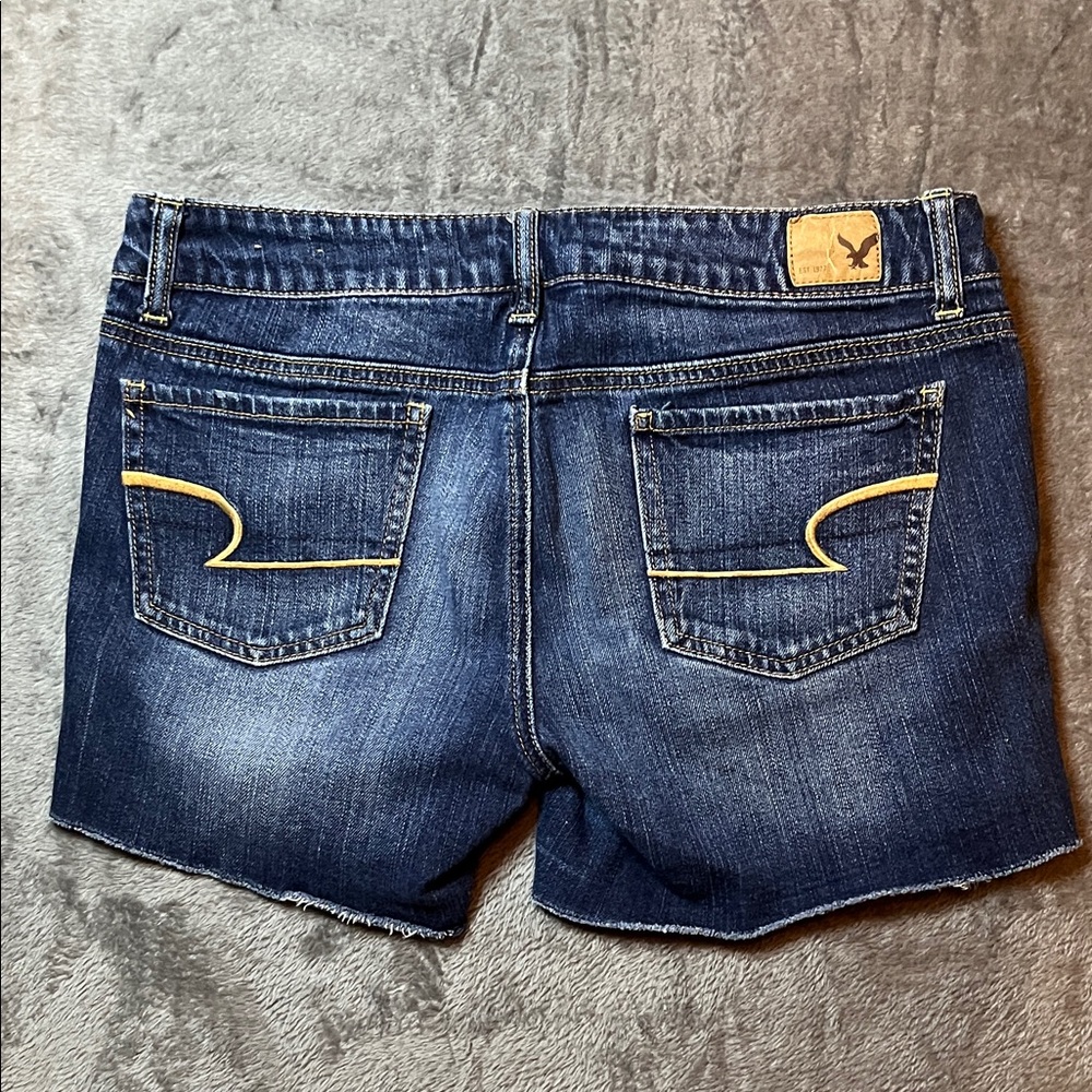 American Eagle Outfitters Dark Blue Denim Shorts with Black Lace Side Trim - Picture 7 of 10